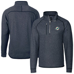 Miami Dolphins Cutter & Buck Big & Tall Mainsail Sweater-Knit Half-Zip Jacket - Heather Navy - NFL