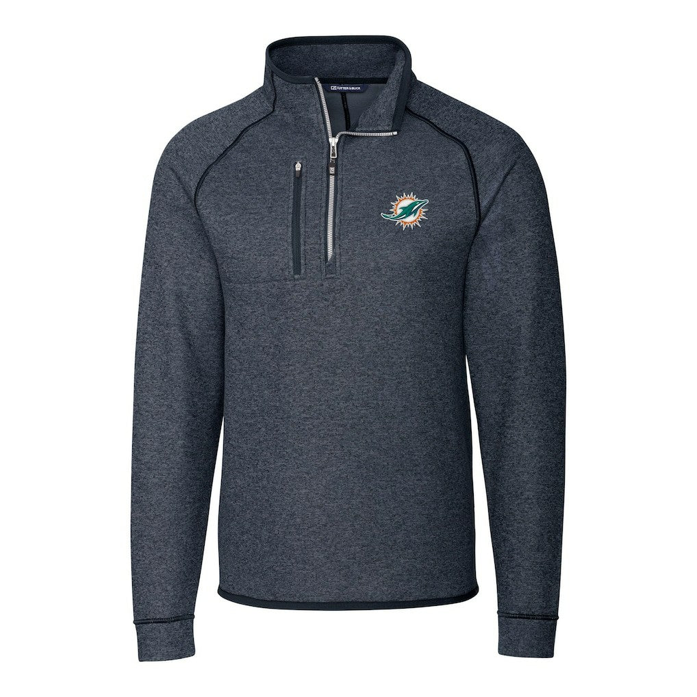 Miami Dolphins Cutter & Buck Big & Tall Mainsail Sweater-Knit Half-Zip Jacket - Heather Navy - NFL
