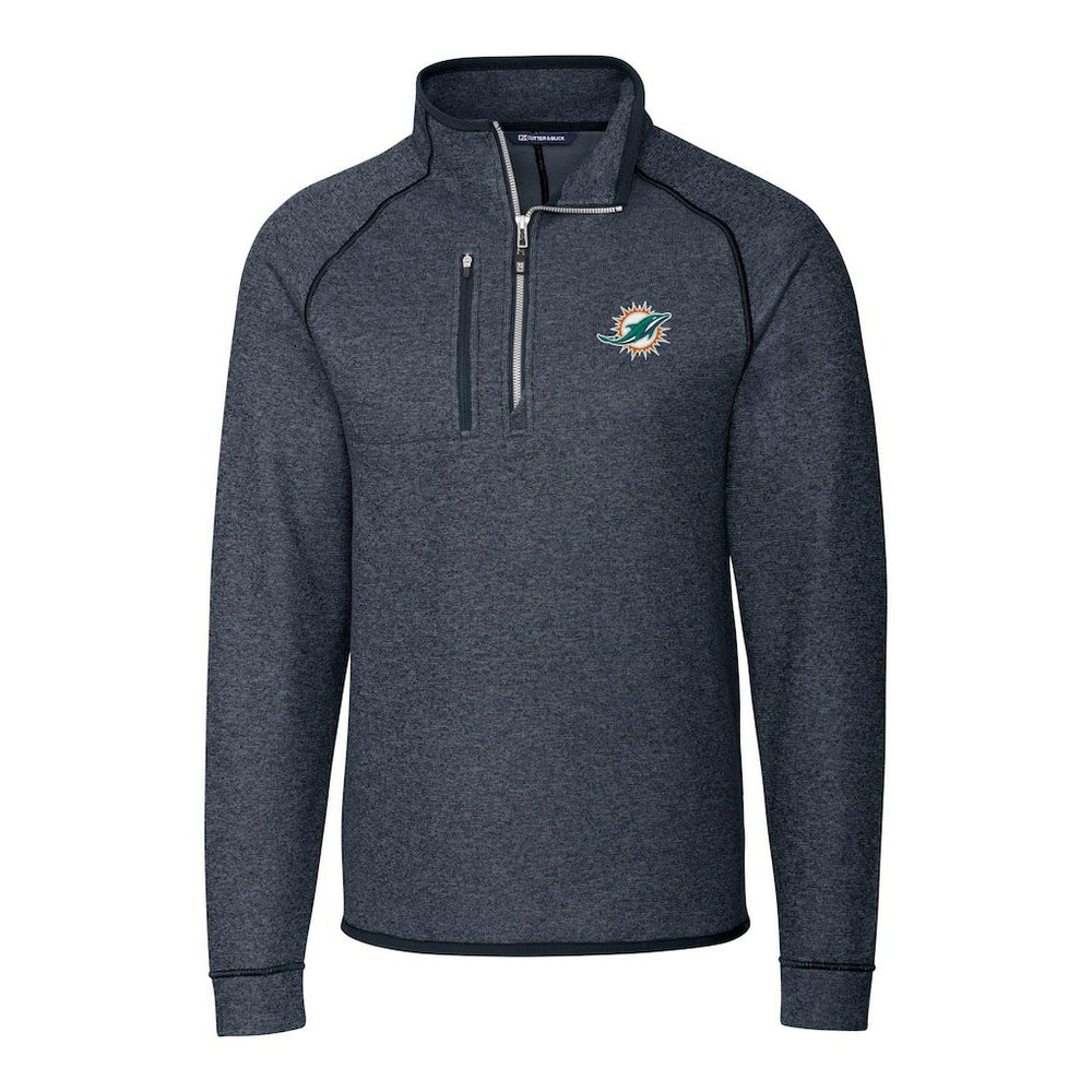 Miami Dolphins Cutter & Buck Big & Tall Mainsail Sweater-Knit Half-Zip Jacket - Heather Navy - NFL