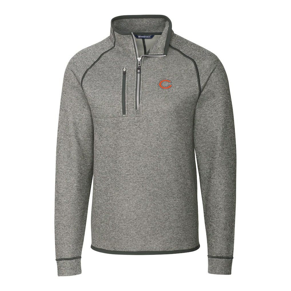 Chicago Bears Cutter & Buck Big & Tall Mainsail Sweater-Knit Half-Zip Jacket - Heather Gray - NFL
