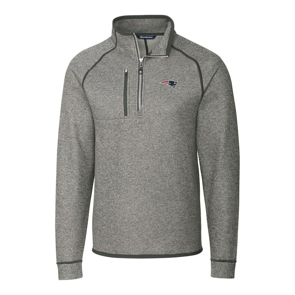 New England Patriots Cutter & Buck Big & Tall Mainsail Sweater-Knit Half-Zip Jacket - Heather Gray - NFL