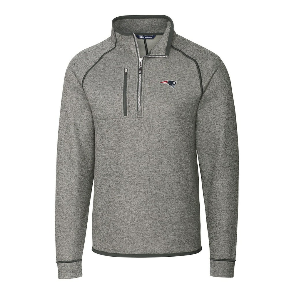 New England Patriots Cutter & Buck Big & Tall Mainsail Sweater-Knit Half-Zip Jacket - Heather Gray - NFL