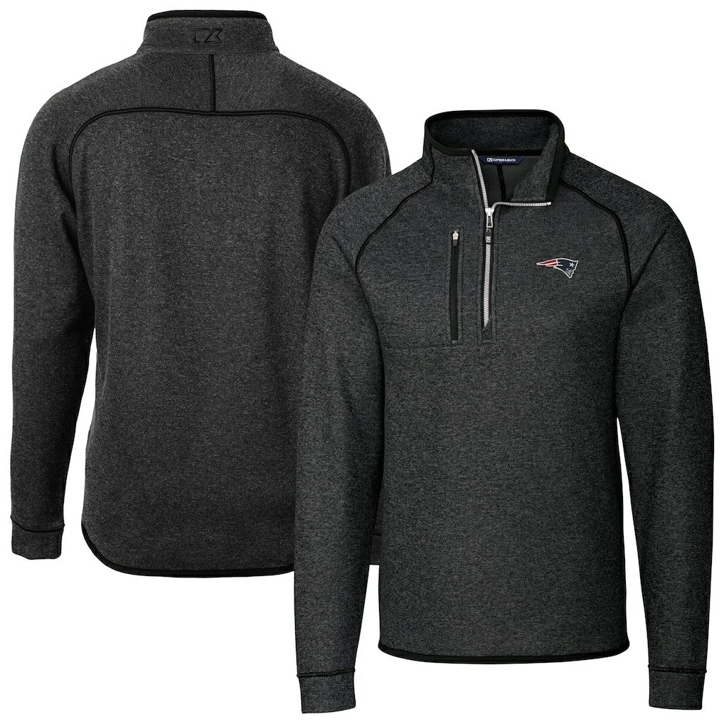 New England Patriots Cutter & Buck Big & Tall Mainsail Sweater-Knit Half-Zip Jacket - Heather Charcoal - NFL