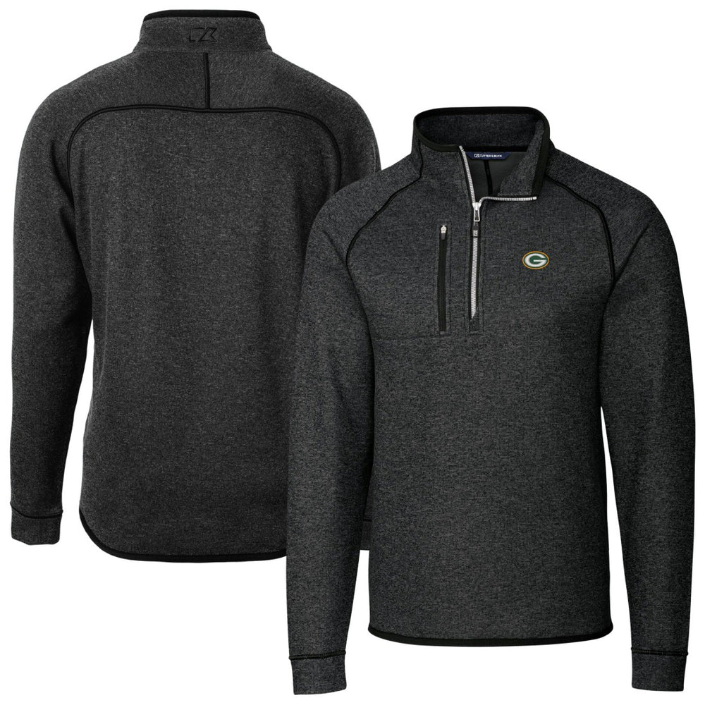 Green Bay Packers Cutter & Buck Big & Tall Mainsail Sweater-Knit Half-Zip Jacket - Heather Charcoal - NFL