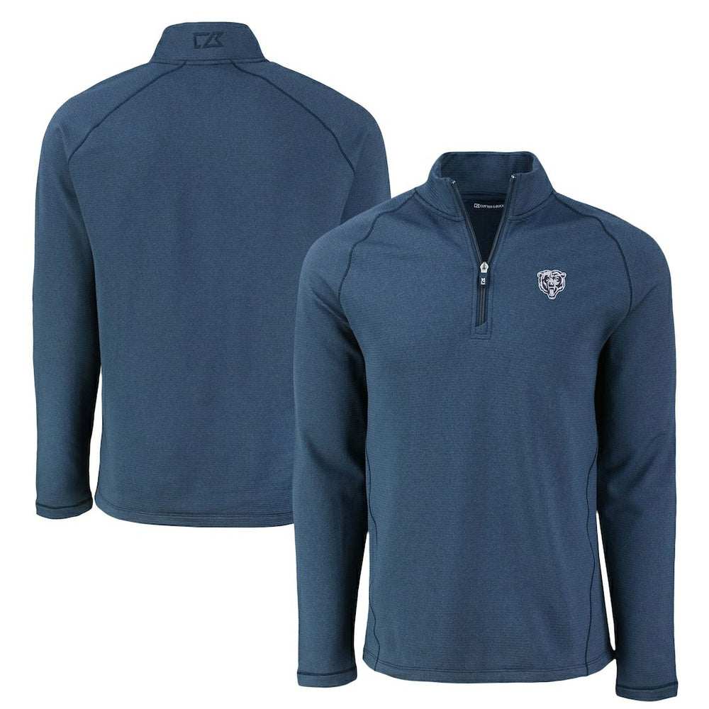 Chicago Bears Cutter & Buck Peshastin Eco Fleece Tri-Blend Raglan Recycled Quarter-Zip Jacket - Heather Navy - NFL