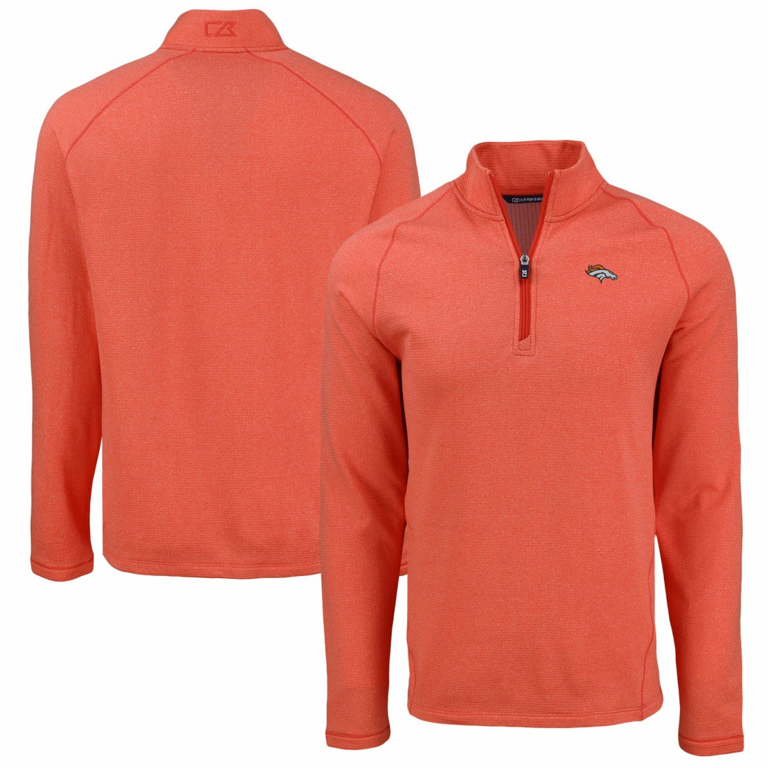 Denver Broncos Cutter & Buck Peshastin Eco Fleece Tri-Blend Raglan Recycled Quarter-Zip Jacket - Heather Orange - NFL