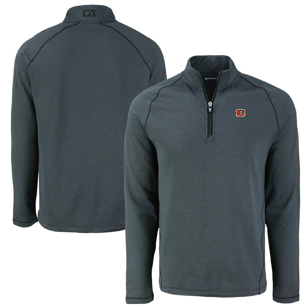 Cincinnati Bengals Cutter & Buck Peshastin Eco Fleece Tri-Blend Raglan Recycled Quarter-Zip Jacket - Heather Black - NFL