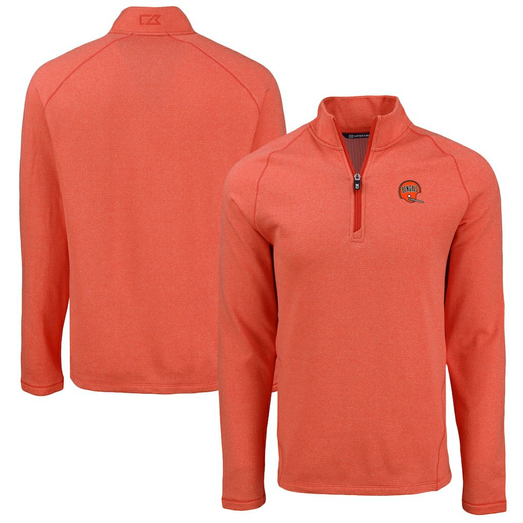 Cincinnati Bengals Cutter & Buck Peshastin Eco Fleece Tri-Blend Raglan Recycled Quarter-Zip Jacket - Heather Orange - NFL