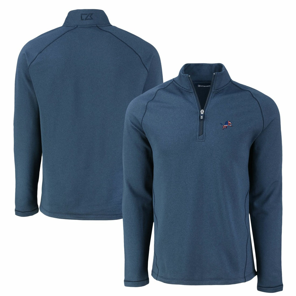Detroit Lions Cutter & Buck Peshastin Eco Fleece Tri-Blend Raglan Recycled Quarter-Zip Jacket - Heather Navy - NFL