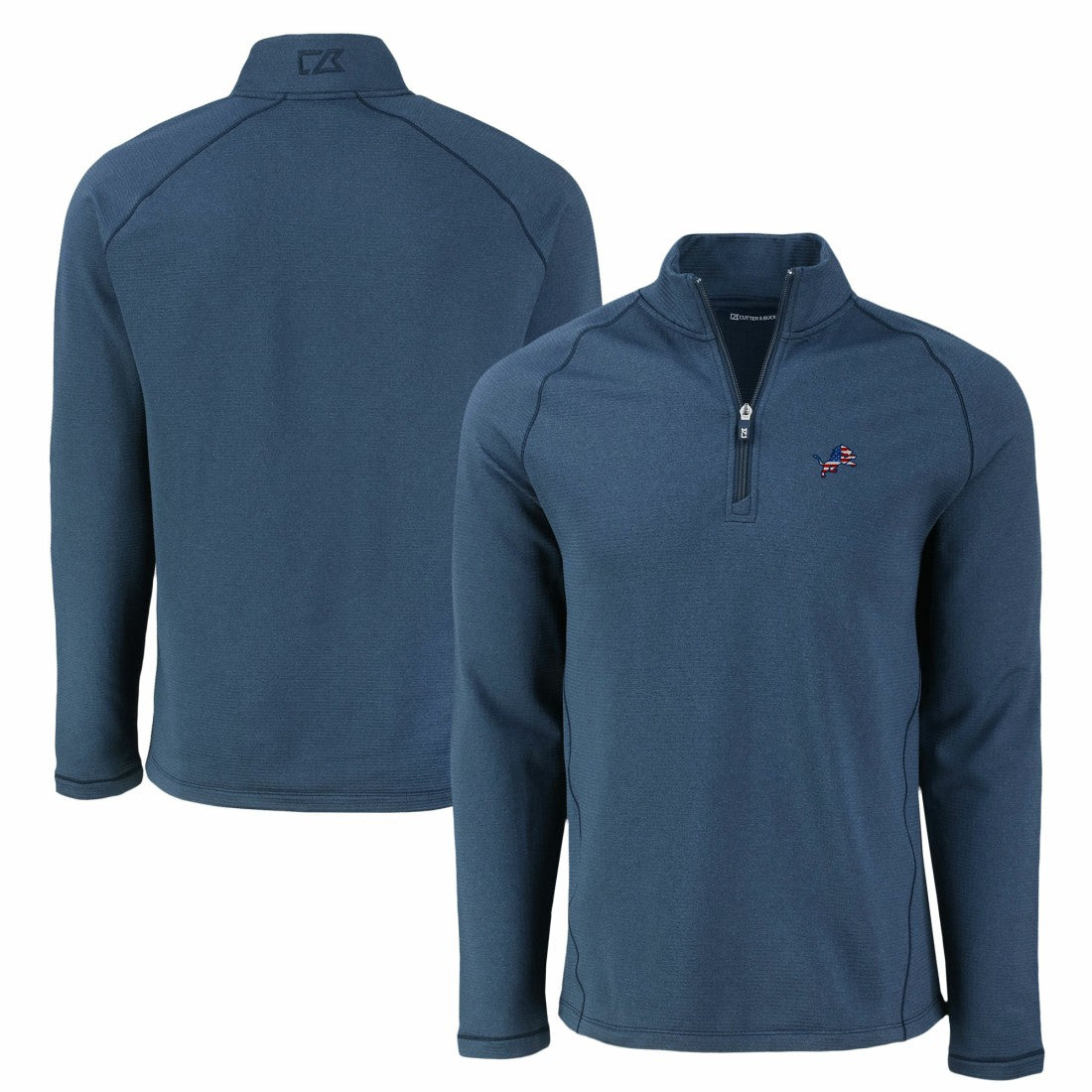 Detroit Lions Cutter & Buck Peshastin Eco Fleece Tri-Blend Raglan Recycled Quarter-Zip Jacket - Heather Navy - NFL