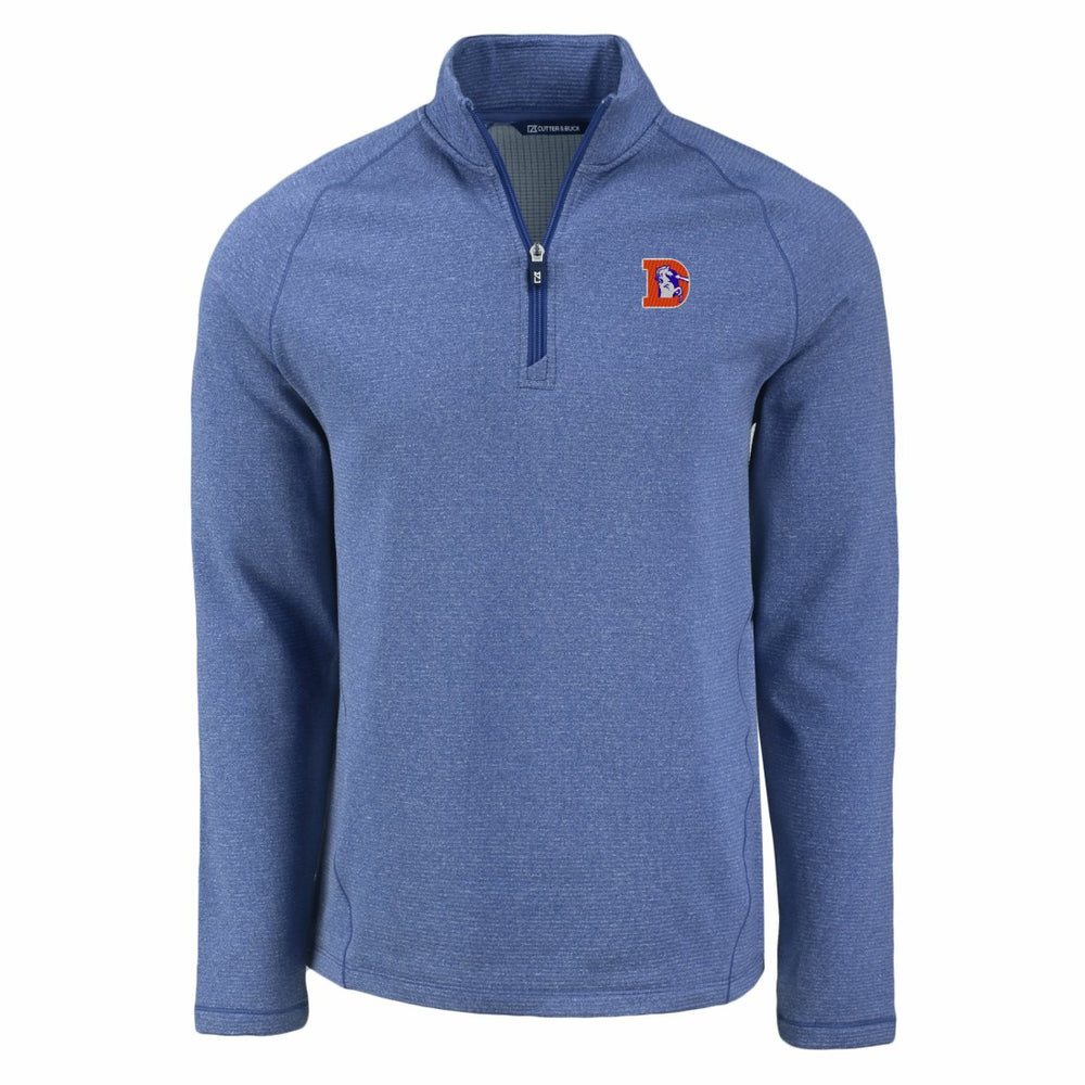 Denver Broncos Cutter & Buck Peshastin Eco Fleece Tri-Blend Raglan Recycled Quarter-Zip Jacket - Heather Royal - NFL