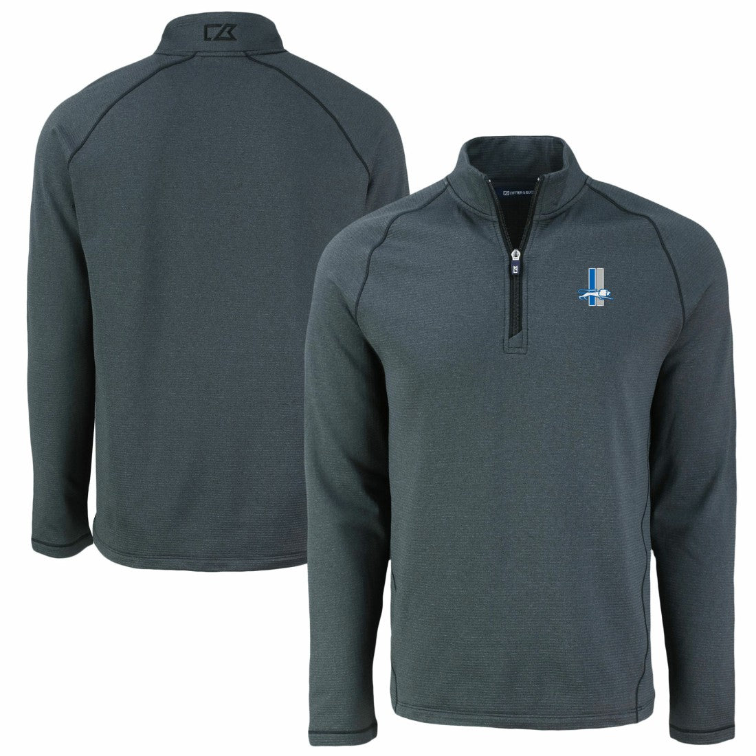 Detroit Lions Cutter & Buck Peshastin Eco Fleece Tri-Blend Raglan Recycled Quarter-Zip Jacket - Heather Black - NFL