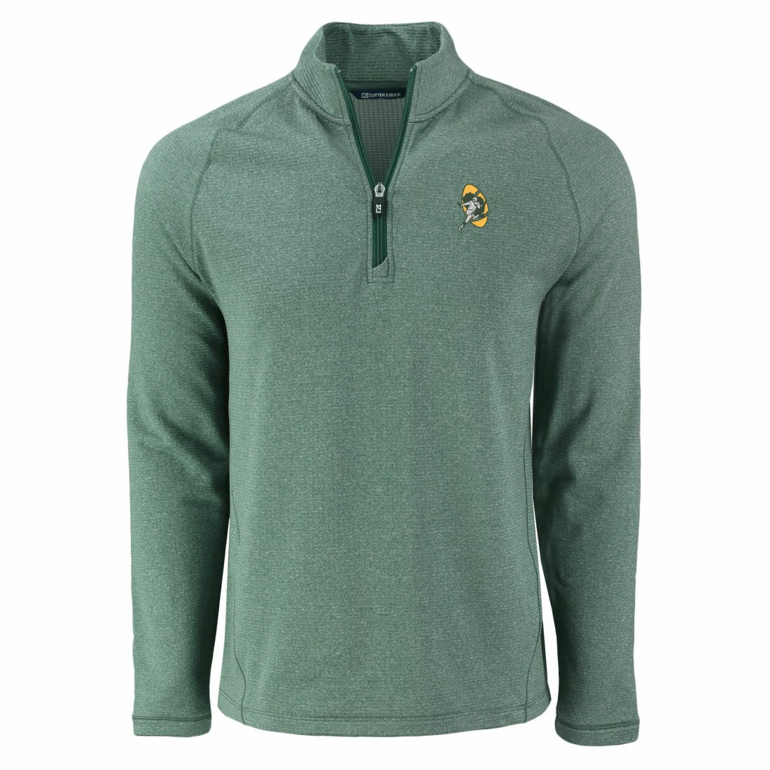Green Bay Packers Cutter & Buck Peshastin Eco Fleece Tri-Blend Raglan Recycled Quarter-Zip Jacket - Heather Green - NFL