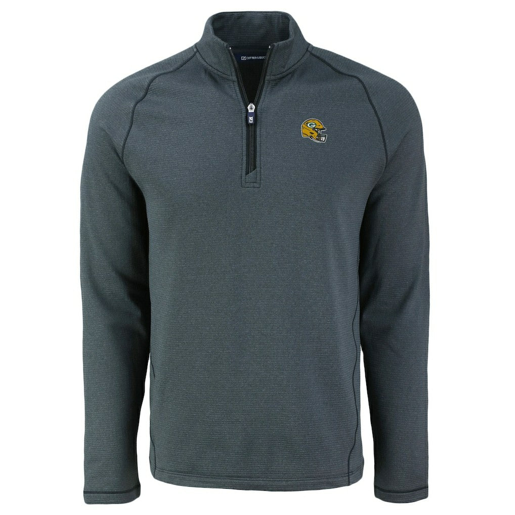 Green Bay Packers Cutter & Buck Peshastin Eco Fleece Tri-Blend Raglan Recycled Quarter-Zip Jacket - Heather Black - NFL