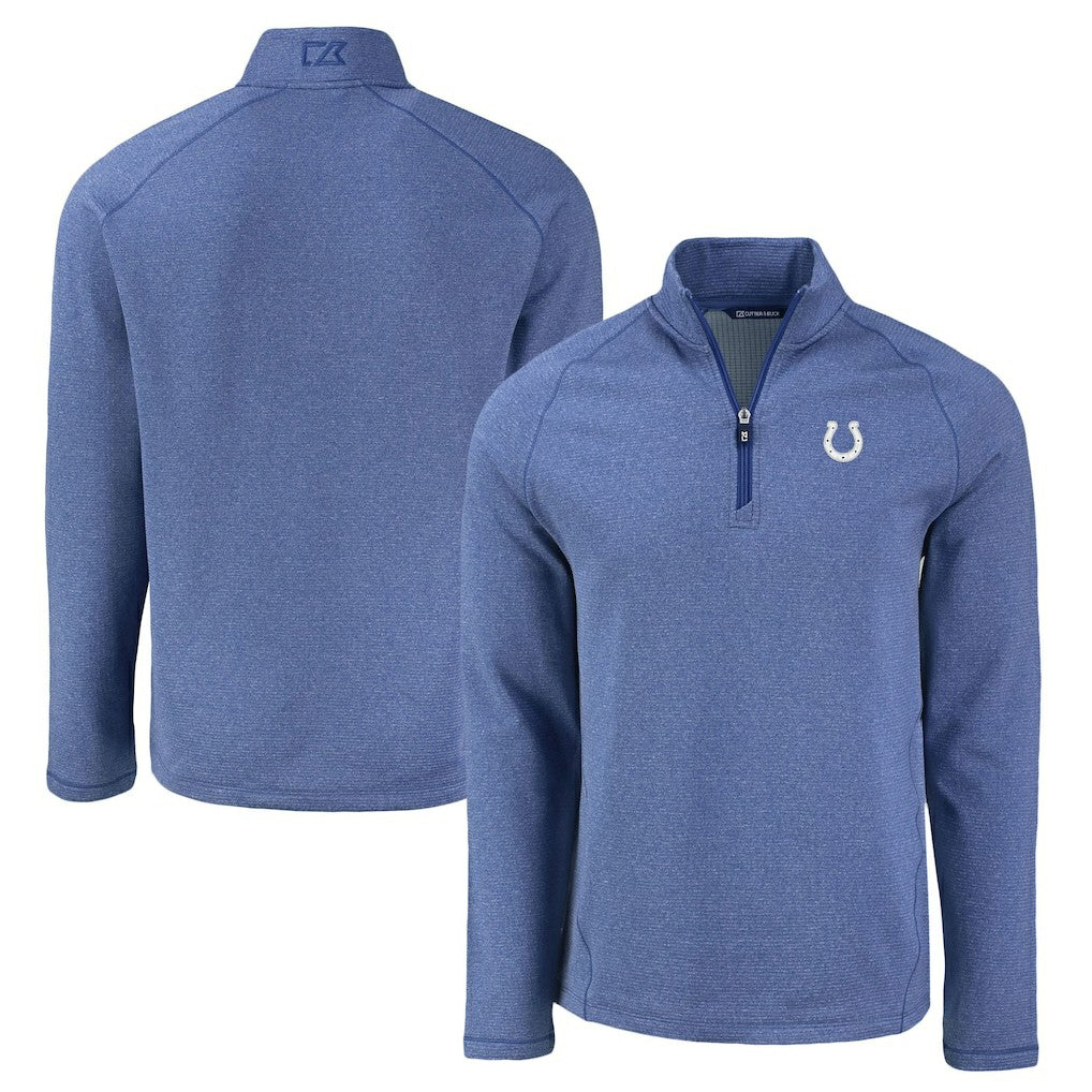 Indianapolis Colts Cutter & Buck Peshastin Eco Fleece Tri-Blend Raglan Recycled Quarter-Zip Jacket - Heather Royal - NFL