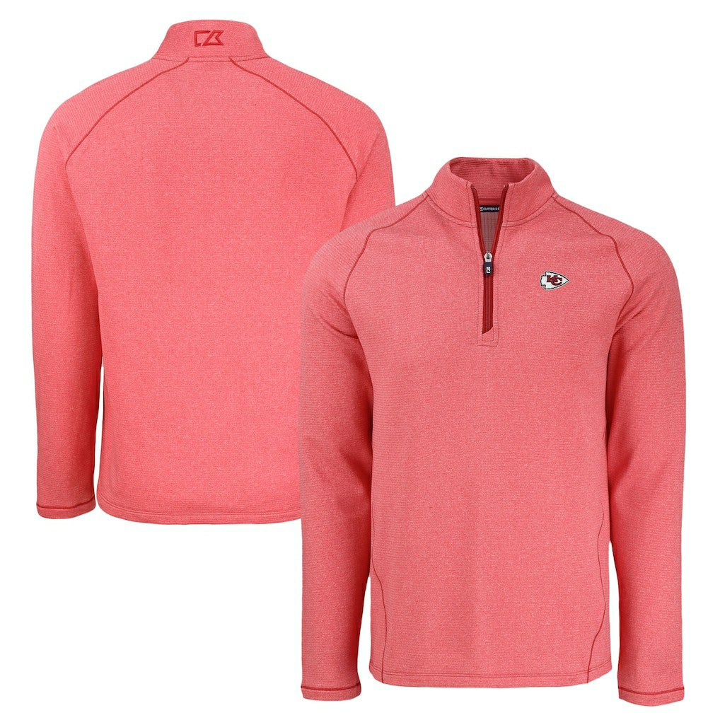 Kansas City Chiefs Cutter & Buck Peshastin Eco Fleece Tri-Blend Raglan Recycled Quarter-Zip Jacket - Heather Red - NFL