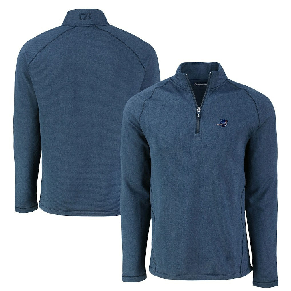 Miami Dolphins Cutter & Buck Peshastin Eco Fleece Tri-Blend Raglan Recycled Quarter-Zip Jacket - Heather Navy - NFL