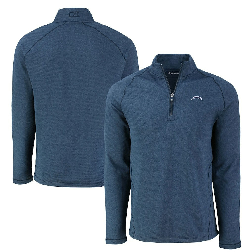 Los Angeles Chargers Cutter & Buck Peshastin Eco Fleece Tri-Blend Raglan Recycled Quarter-Zip Jacket - Heather Navy - NFL