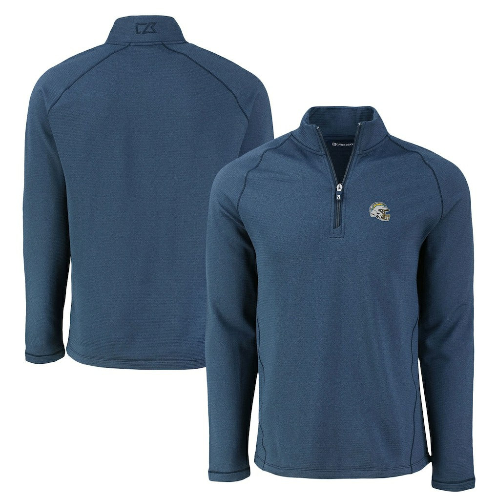 Los Angeles Chargers Cutter & Buck Peshastin Eco Fleece Tri-Blend Raglan Recycled Quarter-Zip Jacket - Heather Navy - NFL
