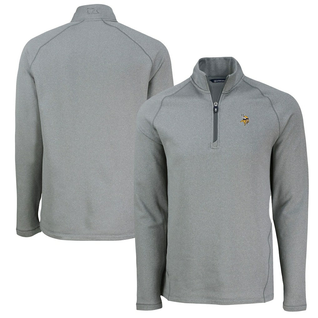 Minnesota Vikings Cutter & Buck Peshastin Eco Fleece Tri-Blend Raglan Recycled Quarter-Zip Jacket - Heather Gray - NFL