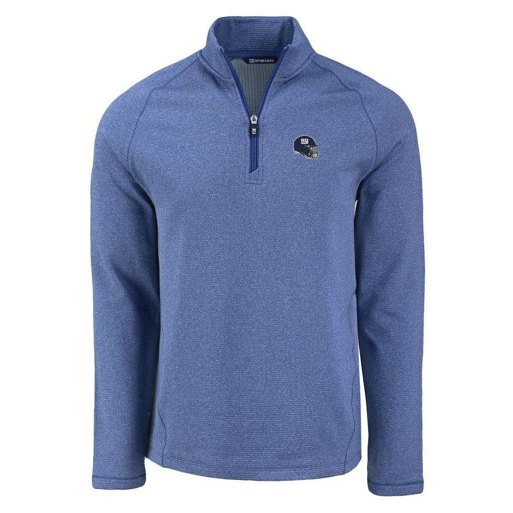 New York Giants Cutter & Buck Peshastin Eco Fleece Tri-Blend Raglan Recycled Quarter-Zip Jacket - Heather Royal - NFL