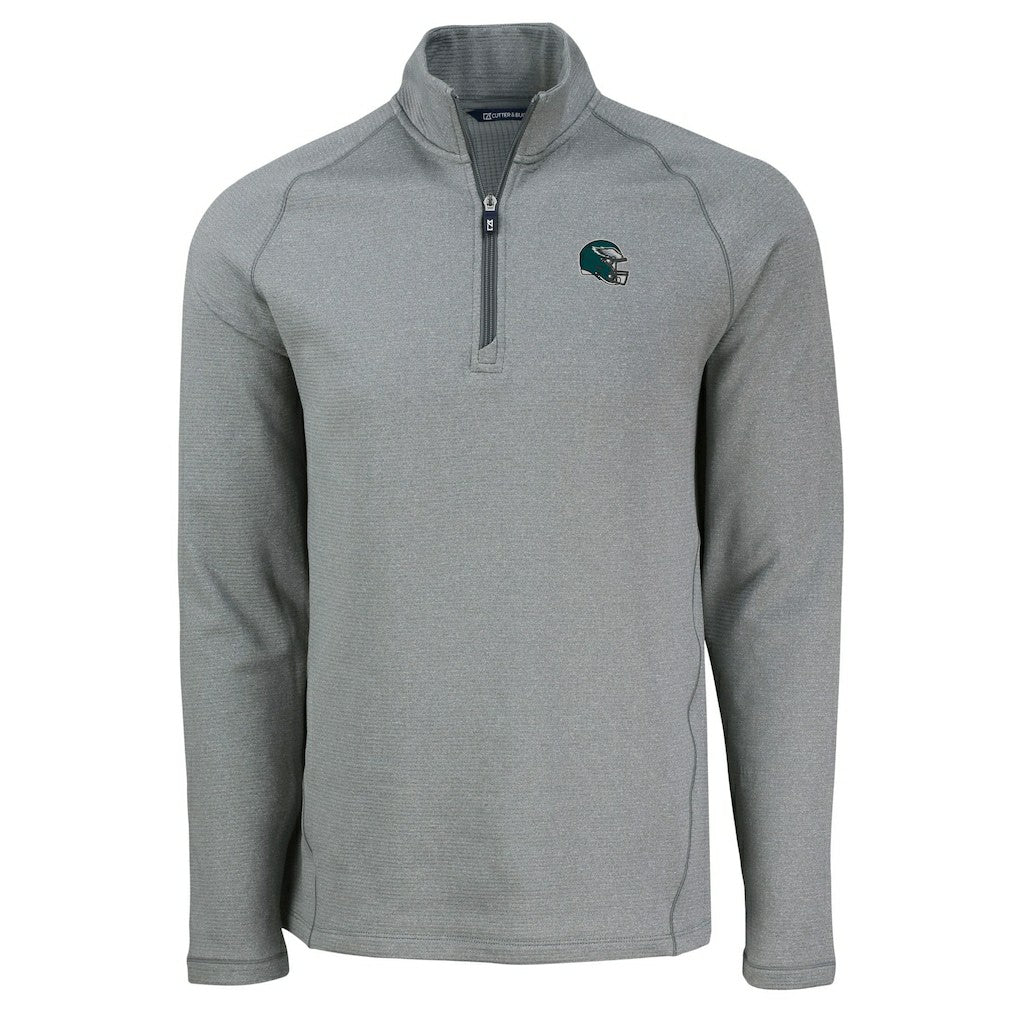 Philadelphia Eagles Cutter & Buck Peshastin Eco Fleece Tri-Blend Raglan Recycled Quarter-Zip Jacket - Heather Gray - NFL
