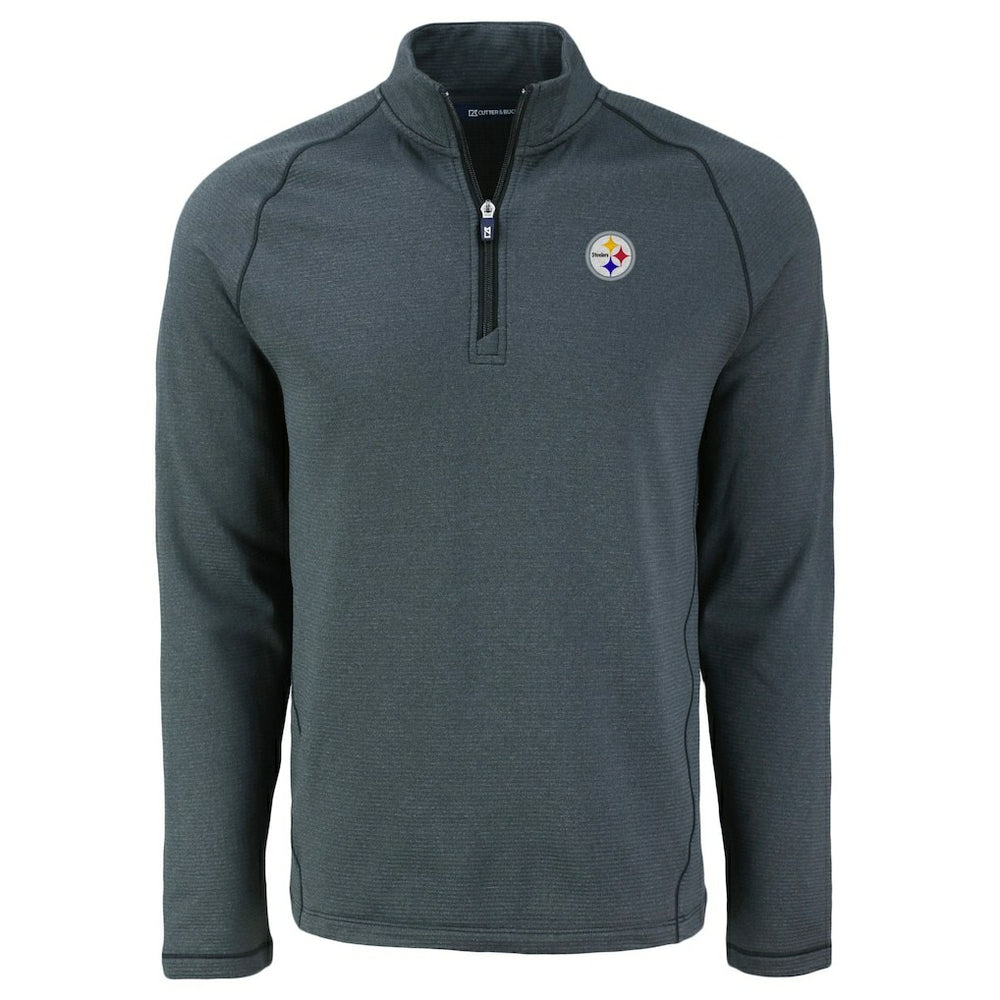 Pittsburgh Steelers Cutter & Buck Peshastin Eco Fleece Tri-Blend Raglan Recycled Quarter-Zip Jacket - Heather Black - NFL