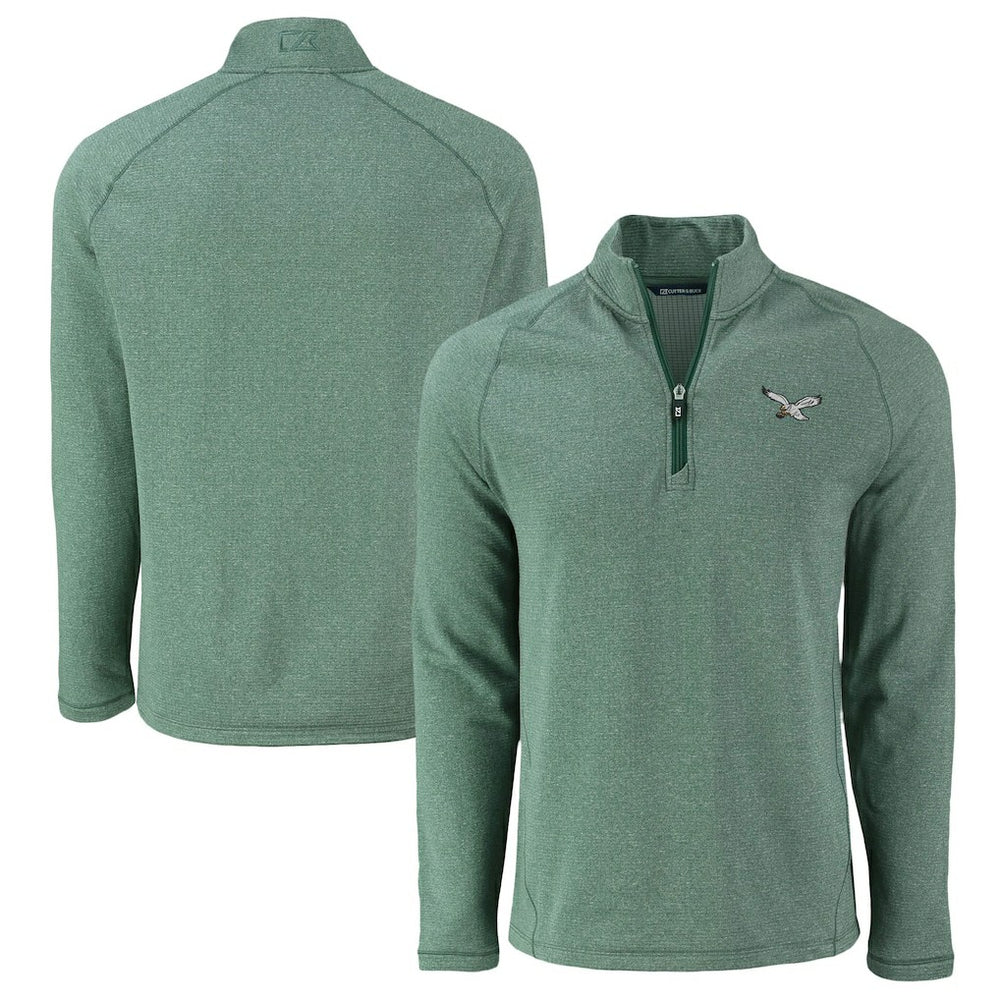 Philadelphia Eagles Cutter & Buck Peshastin Eco Fleece Tri-Blend Raglan Recycled Quarter-Zip Jacket - Heather Kelly Green - NFL
