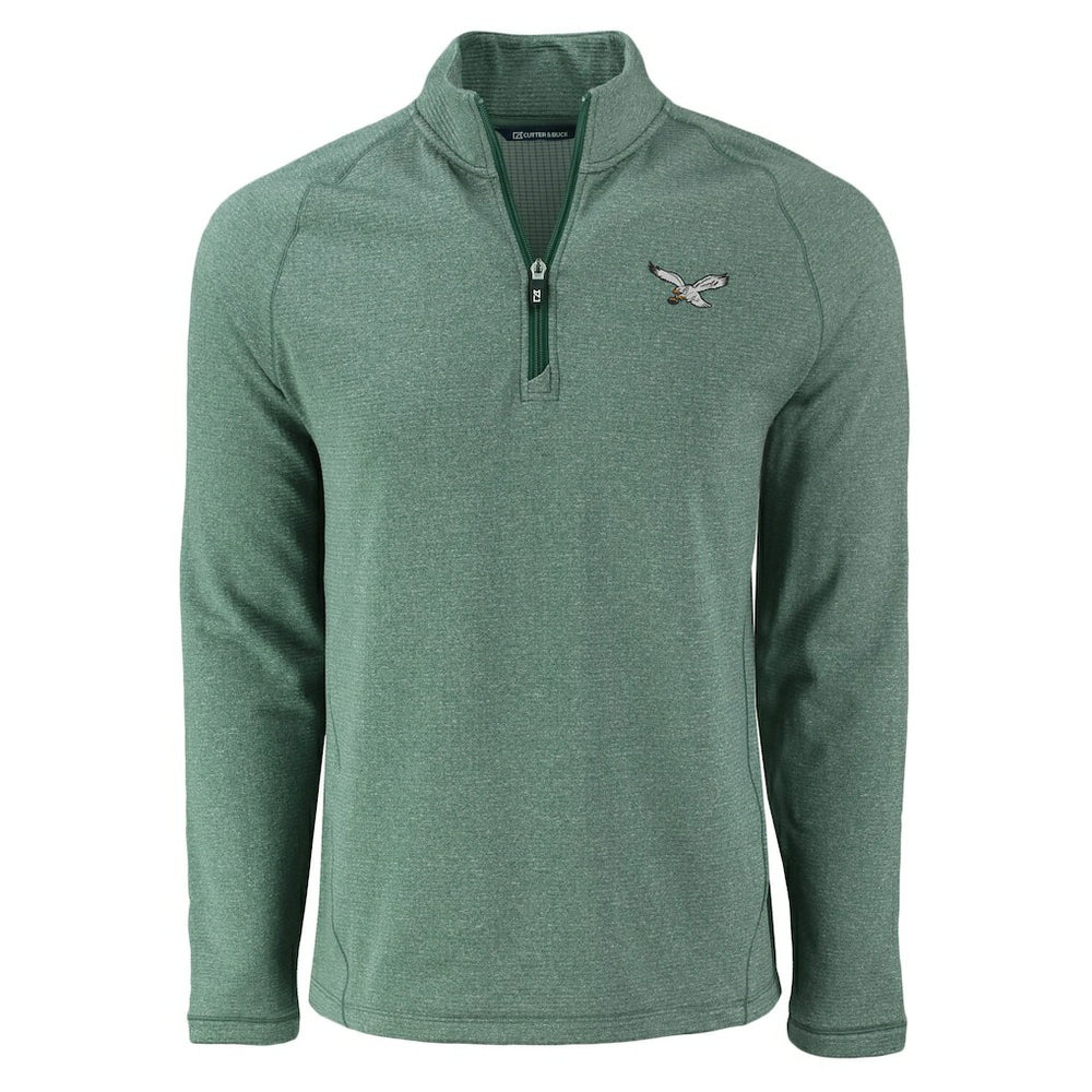 Philadelphia Eagles Cutter & Buck Peshastin Eco Fleece Tri-Blend Raglan Recycled Quarter-Zip Jacket - Heather Kelly Green - NFL