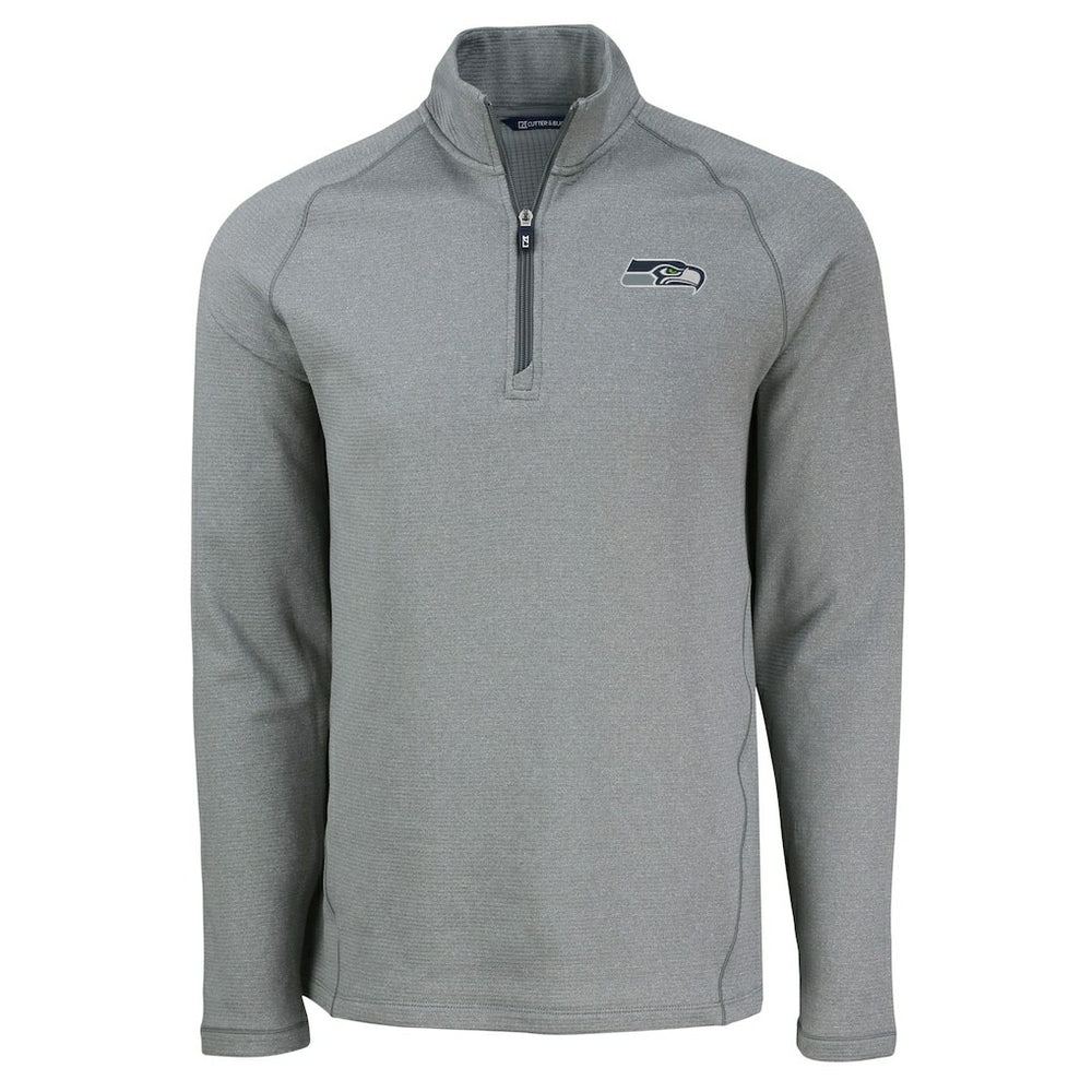 Seattle Seahawks Cutter & Buck Peshastin Eco Fleece Tri-Blend Raglan Recycled Quarter-Zip Jacket - Heather Gray - NFL