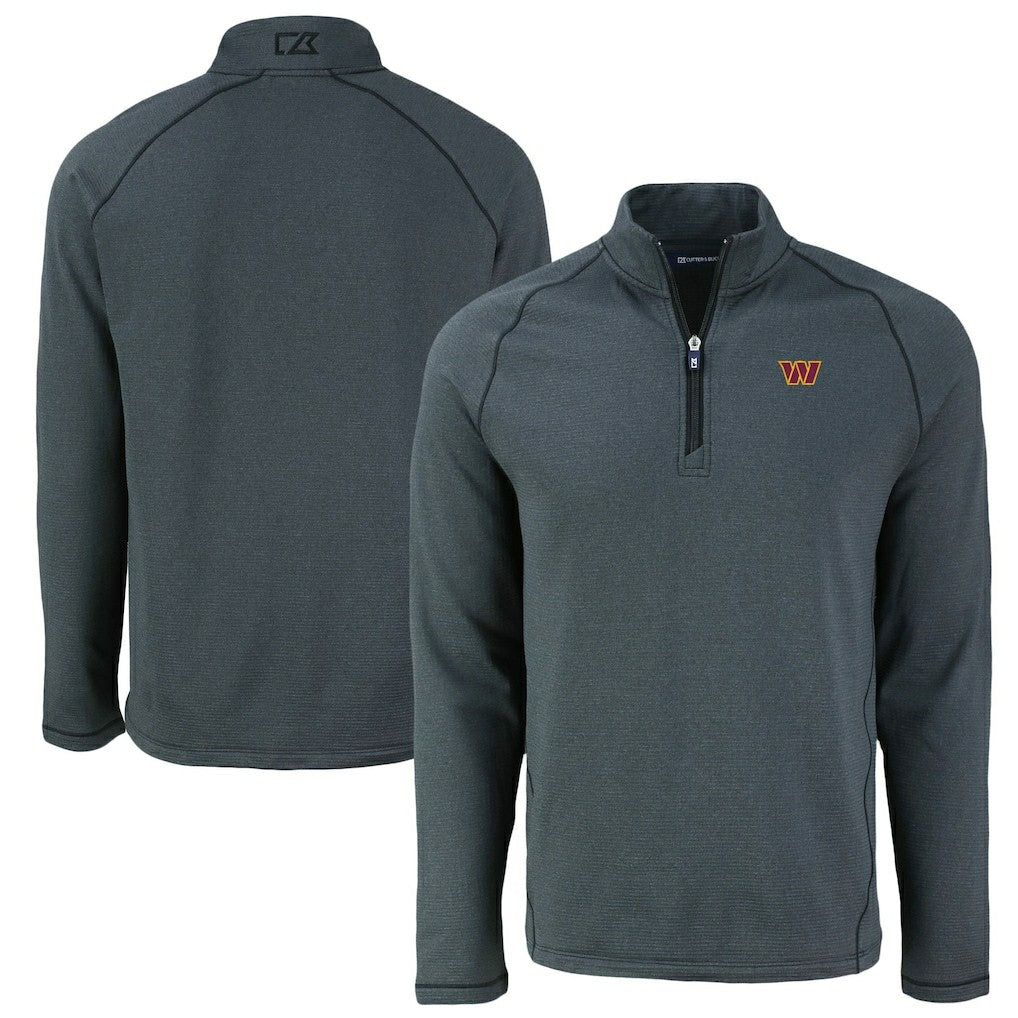 Washington Commanders Cutter & Buck Peshastin Eco Fleece Tri-Blend Raglan Recycled Quarter-Zip Jacket - Heather Black - NFL
