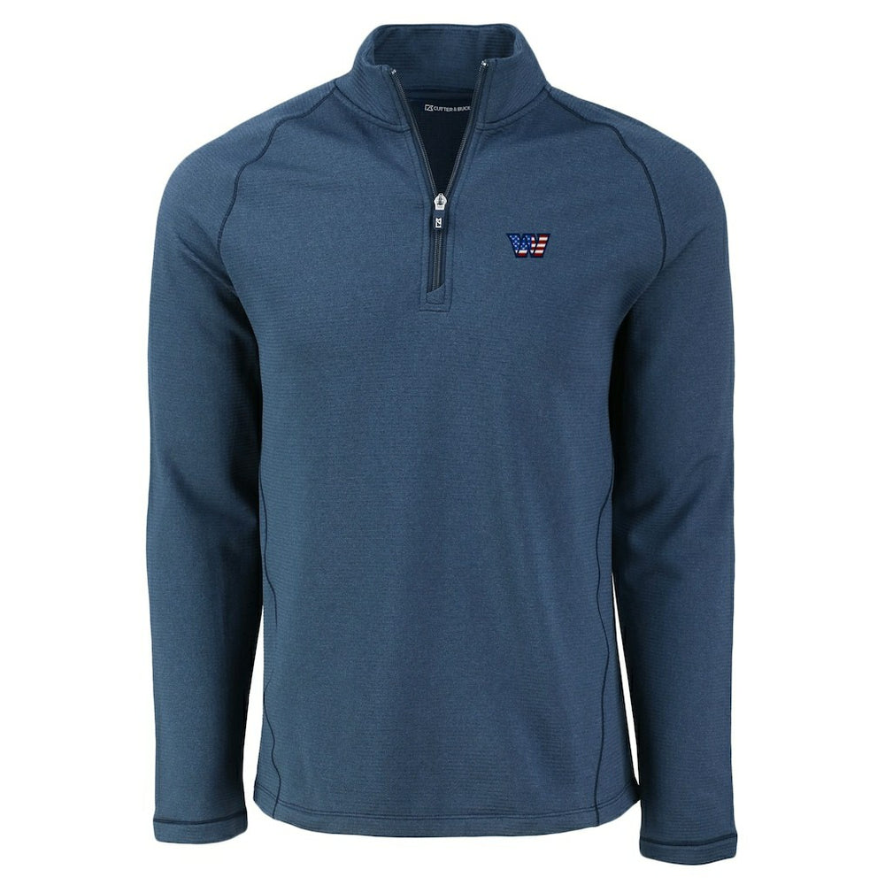 Washington Commanders Cutter & Buck Peshastin Eco Fleece Tri-Blend Raglan Recycled Quarter-Zip Jacket - Heather Navy - NFL