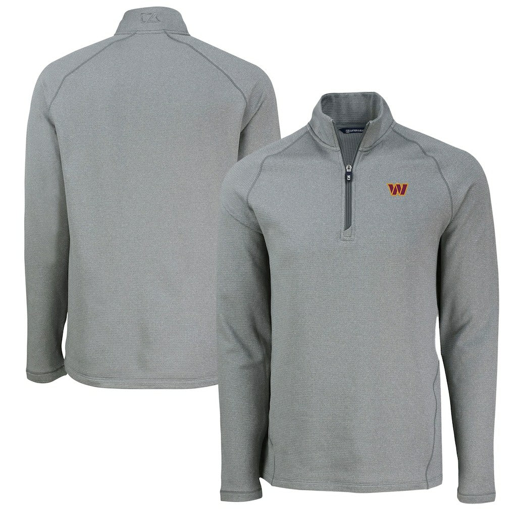 Washington Commanders Cutter & Buck Peshastin Eco Fleece Tri-Blend Raglan Recycled Quarter-Zip Jacket - Heather Gray - NFL