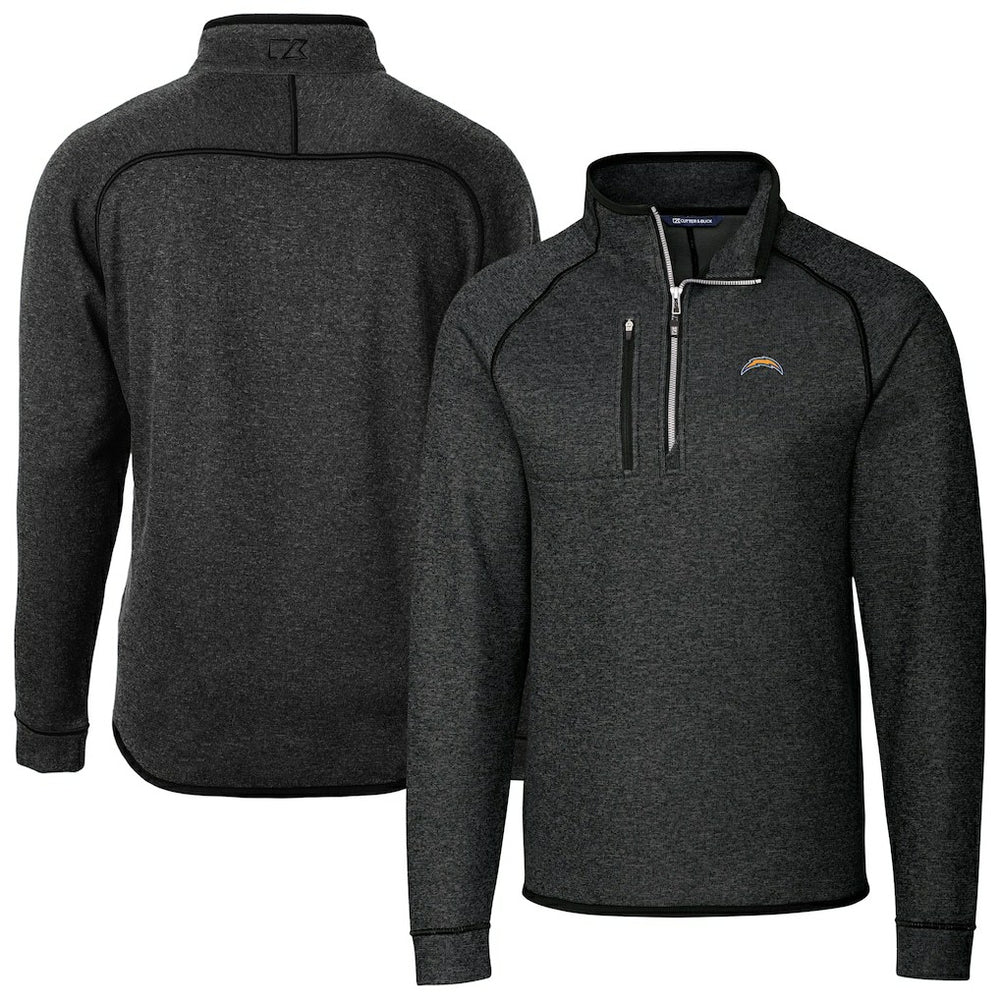 Los Angeles Chargers Cutter & Buck Big & Tall Mainsail Sweater-Knit Raglan Half-Zip Jacket - Heather Charcoal - NFL