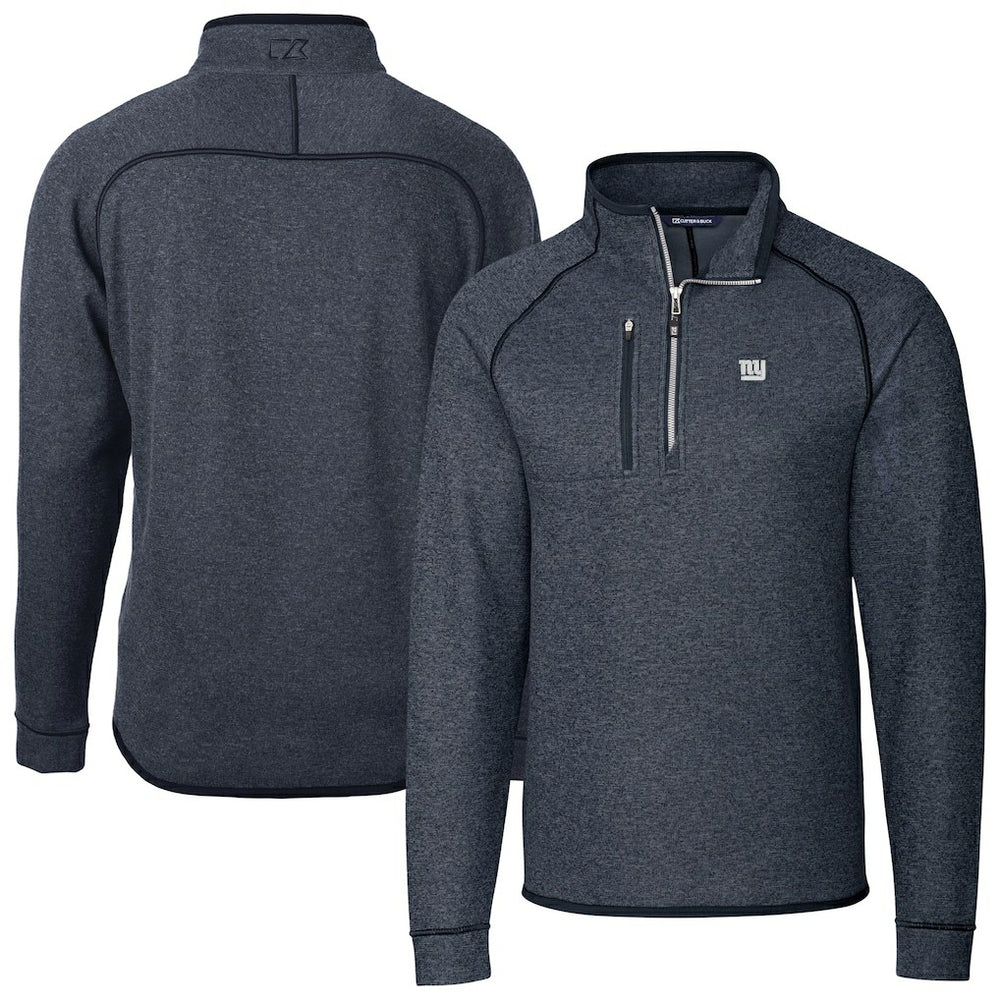 New York Giants Cutter & Buck Big & Tall Mainsail Sweater-Knit Raglan Half-Zip Jacket - Heather Navy - NFL