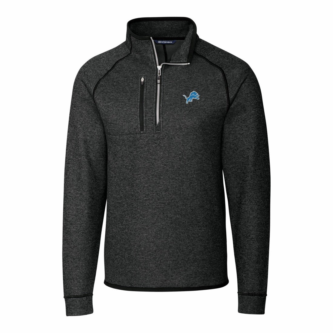Detroit Lions Cutter & Buck Big & Tall Mainsail Sweater-Knit Raglan Half-Zip Jacket - Heather Charcoal - NFL