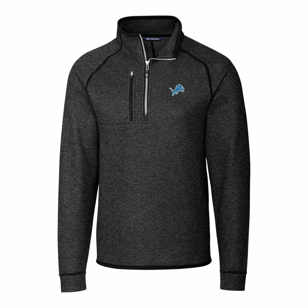 Detroit Lions Cutter & Buck Big & Tall Mainsail Sweater-Knit Raglan Half-Zip Jacket - Heather Charcoal - NFL