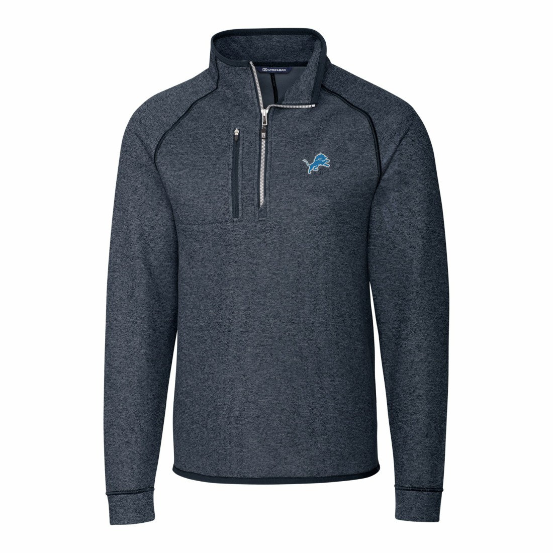 Detroit Lions Cutter & Buck Big & Tall Mainsail Sweater-Knit Raglan Half-Zip Jacket - Heather Navy - NFL