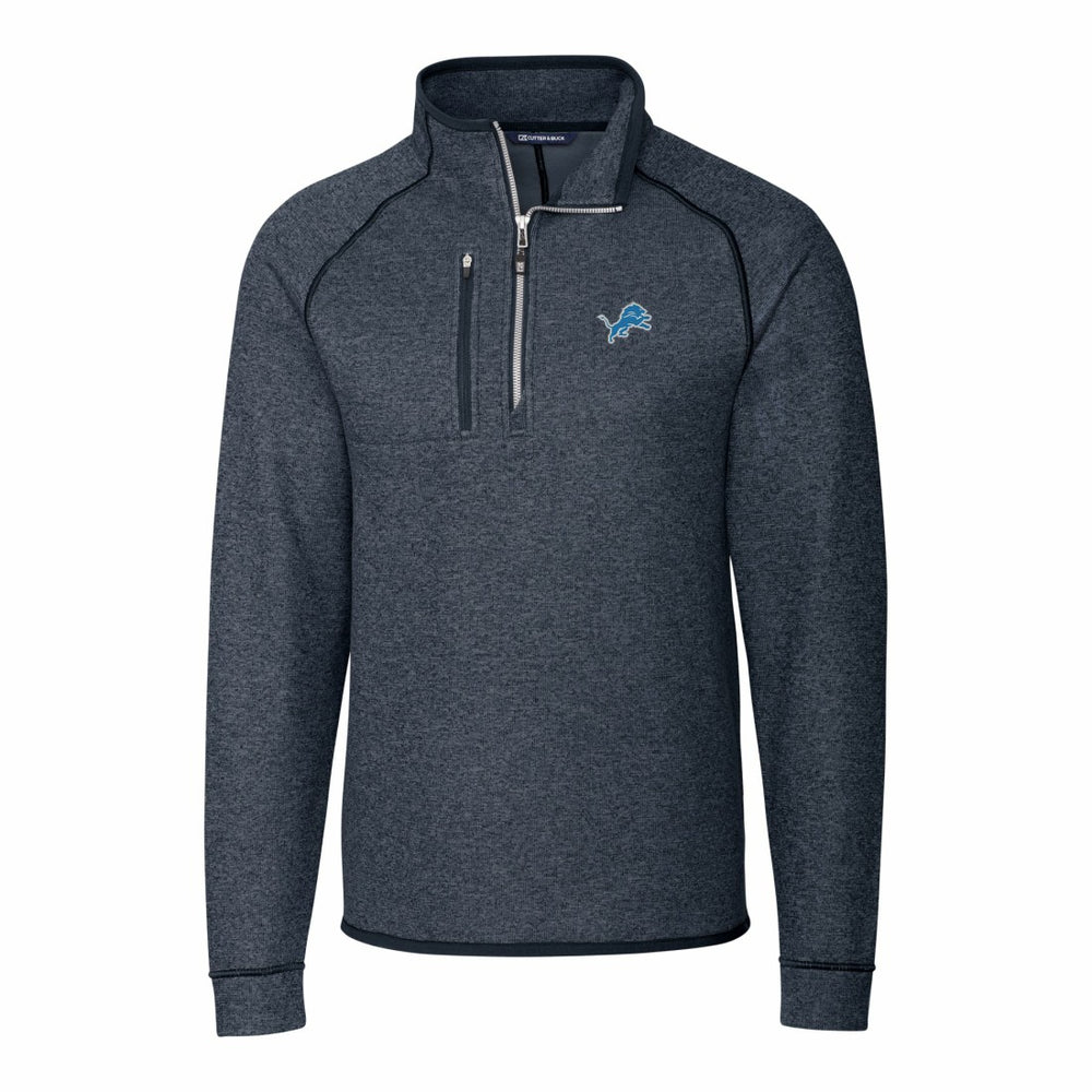 Detroit Lions Cutter & Buck Big & Tall Mainsail Sweater-Knit Raglan Half-Zip Jacket - Heather Navy - NFL