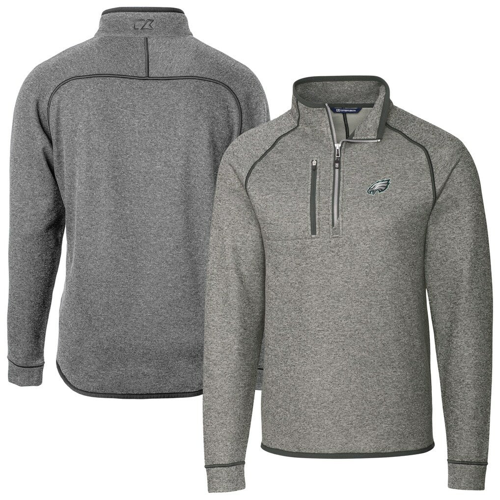 Philadelphia Eagles Cutter & Buck Big & Tall Mainsail Sweater-Knit Raglan Half-Zip Jacket - Heather Gray - NFL