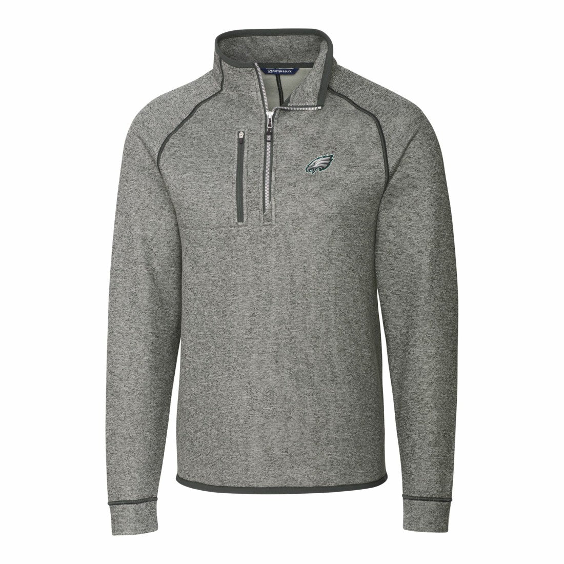 Philadelphia Eagles Cutter & Buck Big & Tall Mainsail Sweater-Knit Raglan Half-Zip Jacket - Heather Gray - NFL