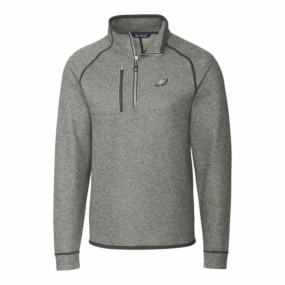 Philadelphia Eagles Cutter & Buck Big & Tall Mainsail Sweater-Knit Raglan Half-Zip Jacket - Heather Gray - NFL
