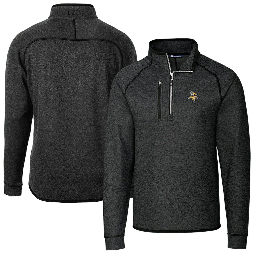 Minnesota Vikings Cutter & Buck Big & Tall Mainsail Sweater-Knit Raglan Half-Zip Jacket - Heather Charcoal - NFL