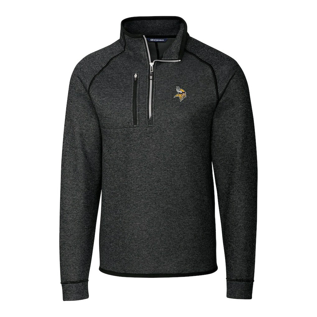 Minnesota Vikings Cutter & Buck Big & Tall Mainsail Sweater-Knit Raglan Half-Zip Jacket - Heather Charcoal - NFL