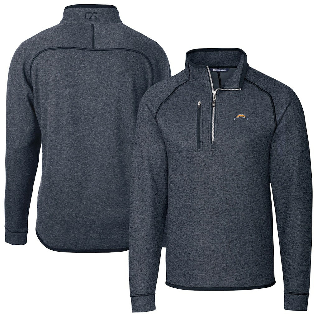 Los Angeles Chargers Cutter & Buck Big & Tall Mainsail Sweater-Knit Raglan Half-Zip Jacket - Heather Navy - NFL
