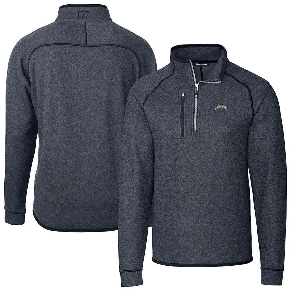 Los Angeles Chargers Cutter & Buck Big & Tall Mainsail Sweater-Knit Raglan Half-Zip Jacket - Heather Navy - NFL