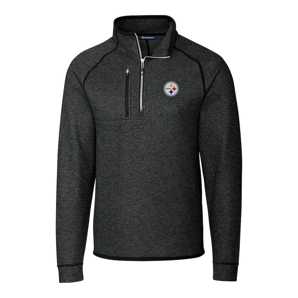 Pittsburgh Steelers Cutter & Buck Big & Tall Mainsail Sweater-Knit Raglan Half-Zip Jacket - Heather Charcoal - NFL