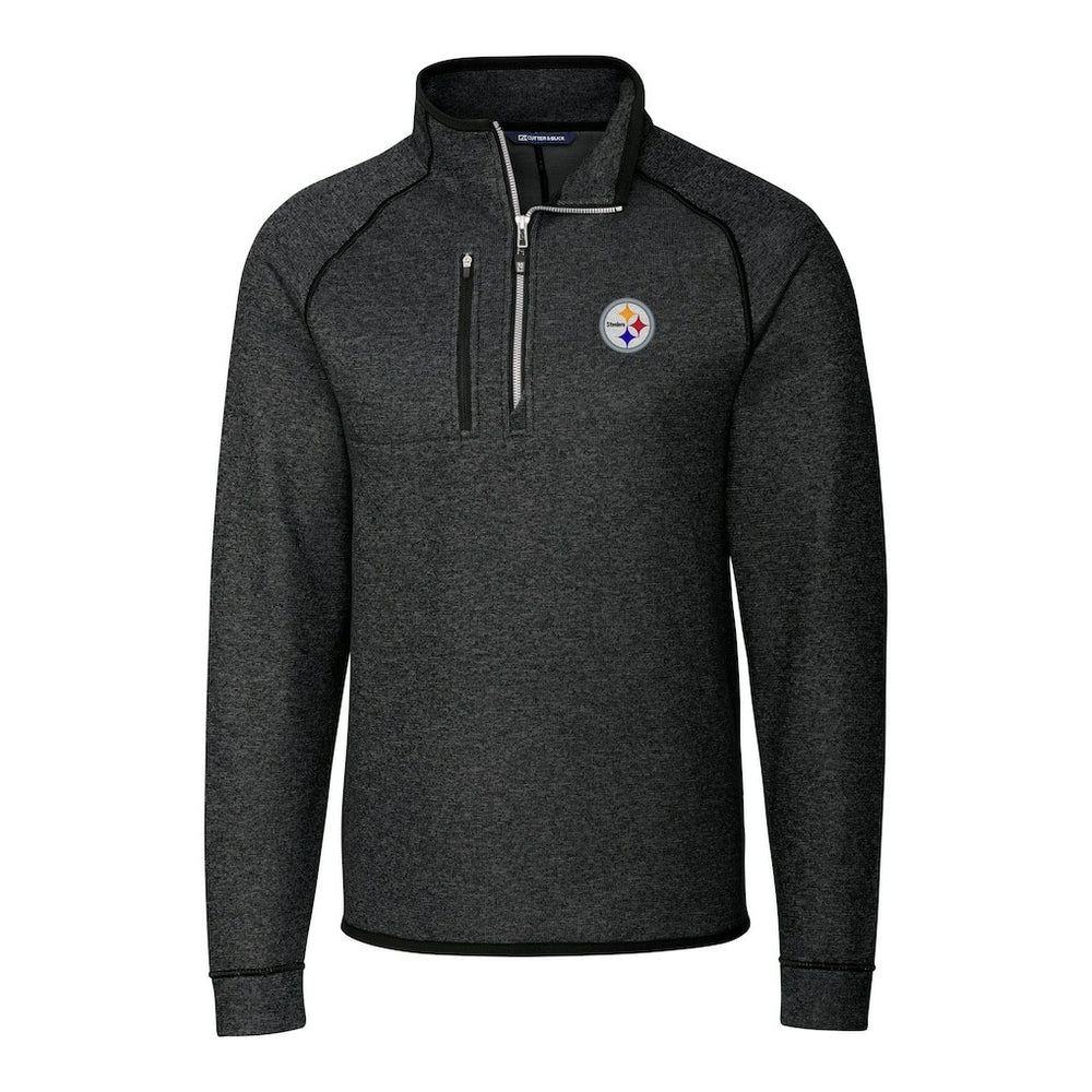 Pittsburgh Steelers Cutter & Buck Big & Tall Mainsail Sweater-Knit Raglan Half-Zip Jacket - Heather Charcoal - NFL