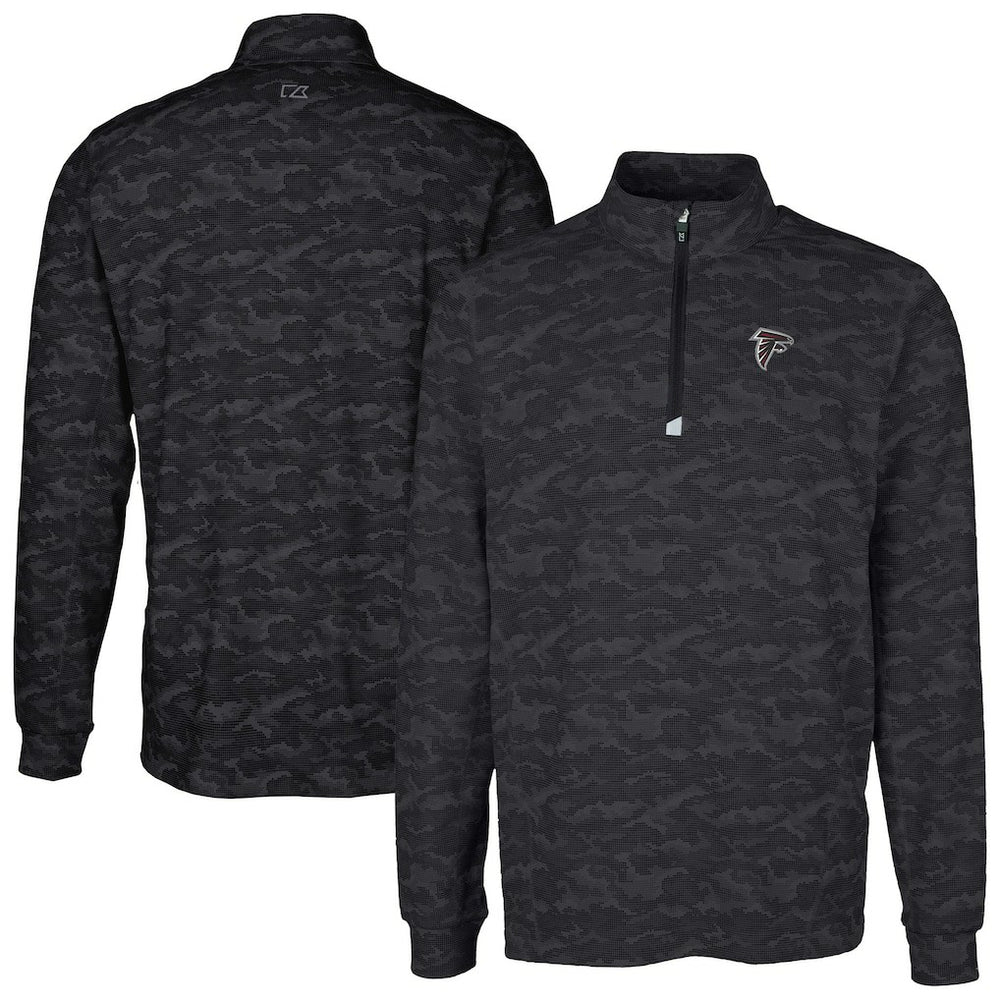 Atlanta Falcons Cutter & Buck Big & Tall Traverse Eco Camo Tri-Blend DryTec Quarter-Zip Jacket - Black - NFL
