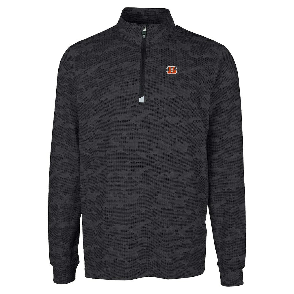 Cincinnati Bengals Cutter & Buck Big & Tall Traverse Eco Camo Tri-Blend DryTec Quarter-Zip Jacket - Black - NFL